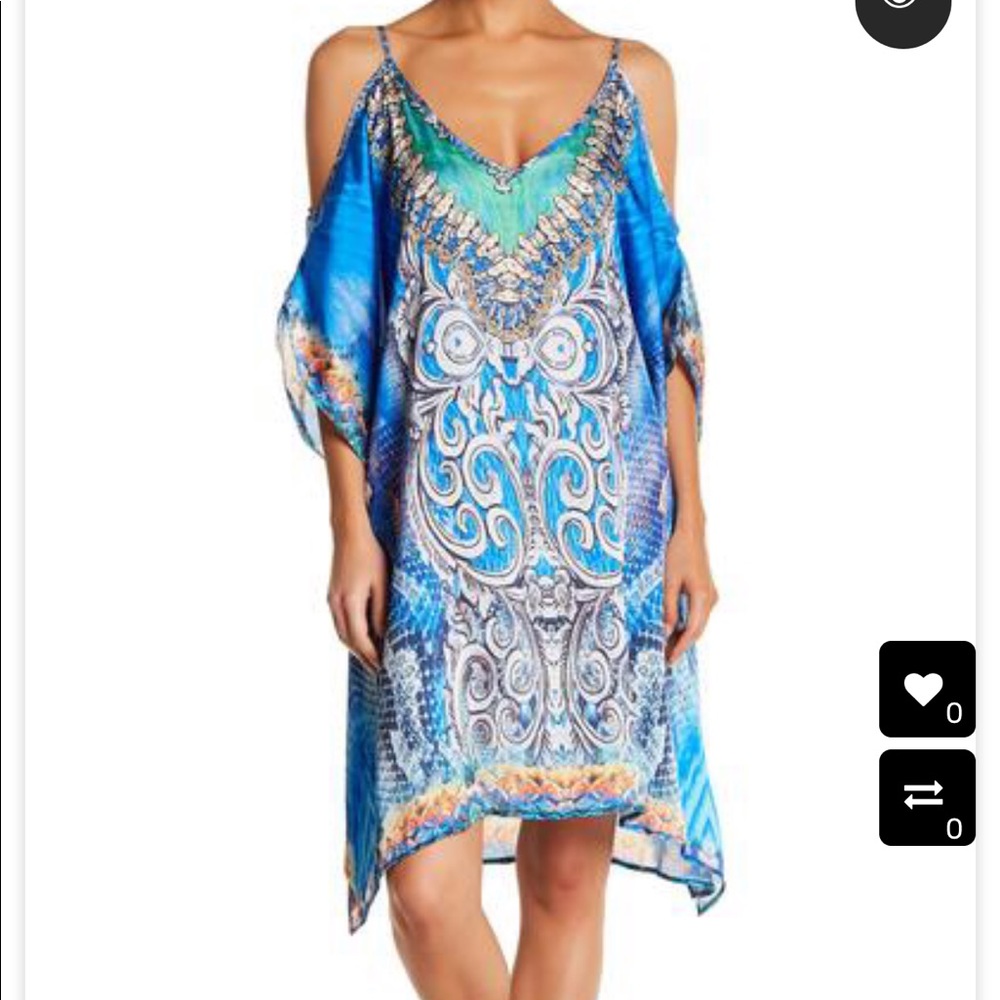 Brand New blue print cold shoulder cover up dress